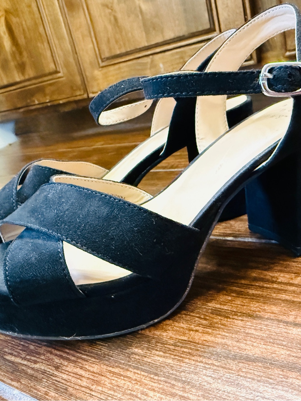 Women's Black Suede Block Heel Sandals